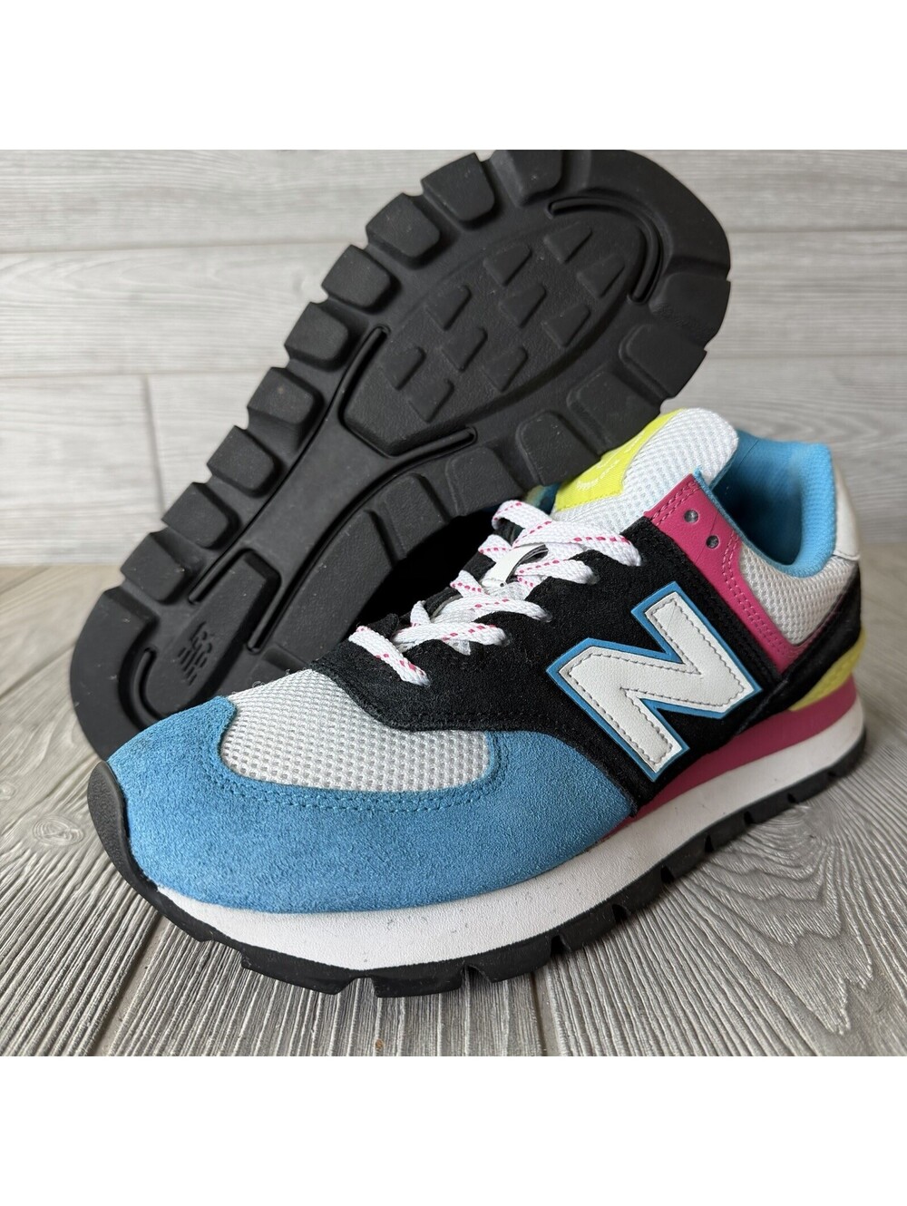 New Balance 574 Women’s 10 Blue Black Pink Yellow Multicolor Retro Sneakers